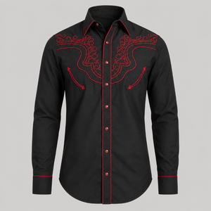 Camisa vaquera marca rangers negra bordada rojo