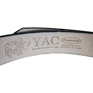 Cinturón YAC negro bordado en blanco 100% Piel