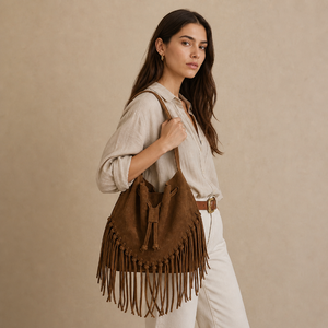 Bolsa de Piel con Flecos Bucket Boho Tierra Norte