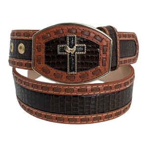Cinturón Vaquero Tabaco Chocolate Cruz Gallo Hebilla Ovalada