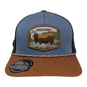 Gorra Ranch & Corral Ganado Azul Acero Tabaco Trucker