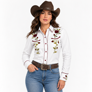 Camisa mujer vaquera marca Rangers blanca bordada