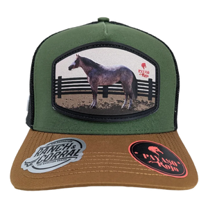 Gorra Trucker Ranch & Corral Payaso Rojo Caballo Verde Mostaza