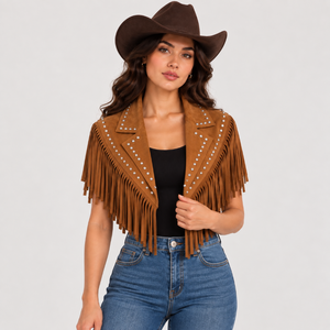 Chal_western_piel_color_camel con cuello Tierra Norte