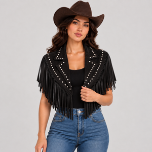 Chal_western_piel_color negro con cuello Tierra Norte