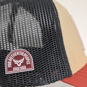Gorra Ranch & Corral Black Angus Beige Naranja Trucker Semicurva Snapback