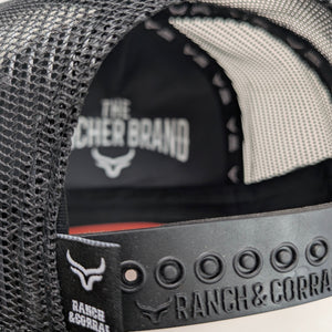 Gorra Ranch & Corral Black Angus Beige Naranja Trucker Semicurva Snapback