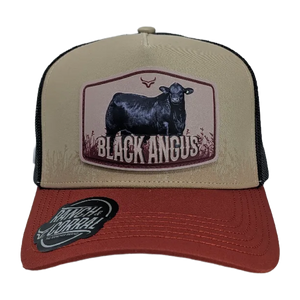 Gorra Ranch & Corral Black Angus Beige Naranja Trucker Semicurva Snapback