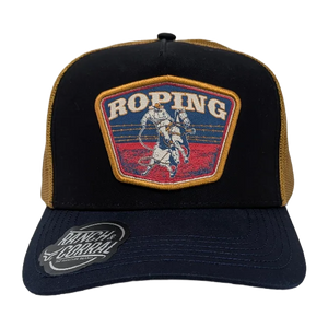 Gorra Ranch & Corral Roping Negro Azul Trucker Semicurva Snapback
