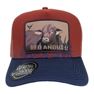 Gorra Ranch & Corral Red Angus Rojo Azul Trucker Semicurva Snapback