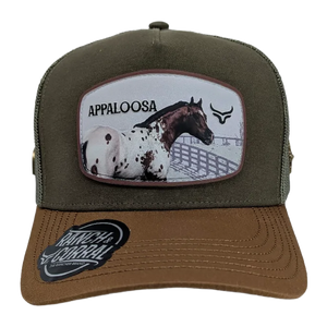 Gorra Ranch & Corral Appaloosa Verde Olivo Café Trucker Semicurva Snapback