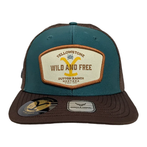 Gorra Yellowstone Wild And Free Verde Petróleo Café Trucker Semicurva Snapback