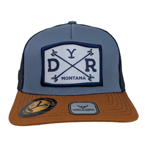 Gorra Yellowstone DR Montana Gris Azulado Mostaza Trucker Semicurva Snapback