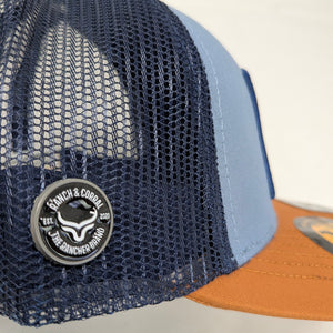 Gorra Yellowstone DR Montana Gris Azulado Mostaza Trucker Semicurva Snapback