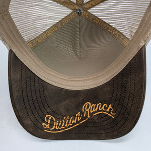 Gorra Yellowstone Parche Circular Arena Café Envejecido Trucker Semicurva Snapback