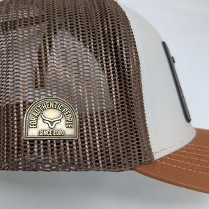 Gorra Yellowstone Dutton Ranch Patch Crema Naranja Trucker Semicurva Snapback