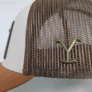 Gorra Yellowstone Dutton Ranch Patch Crema Naranja Trucker Semicurva Snapback