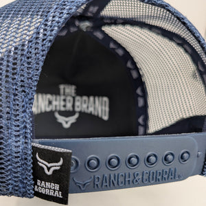 Gorra Ranch & Corral Border Collie Crema Azul Marino Trucker Semicurva Snapback