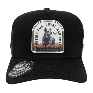 Gorra Ranch & Corral Blue Heeler Negra Trucker Semicurva Snapback