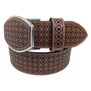 Cinturón Vaquero Miel Patrón Western Hebilla Ovalada