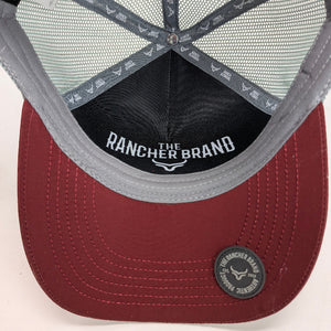 Gorra Ranch & Corral Country Growers Gris Rojo Vino Trucker Semicurva Snapback