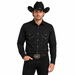 Camisa Vaquera Hombre Negro Slim Fit