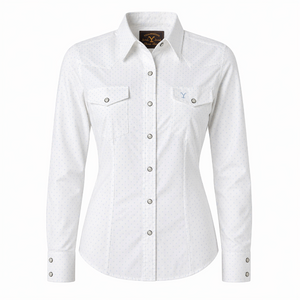 Camisa Vaquera Blanca Microdiseño Azul Mujer