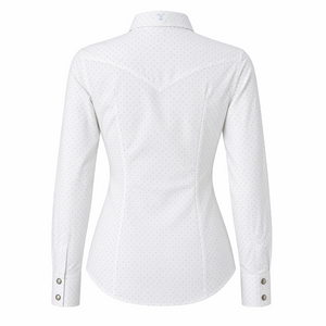 Camisa Vaquera Blanca Microdiseño Azul Mujer