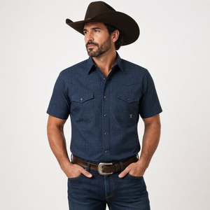 Camisa Vaquera Hombre Azul Oscuro Manga Corta