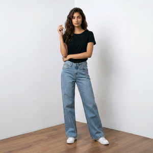 Jeans Mujer Azul Claro Acid Wash Wide Leg Stretch