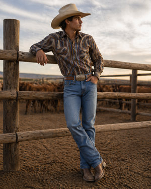 Jeans Hombre Azul Claro Bleach Bootcut Stretch
