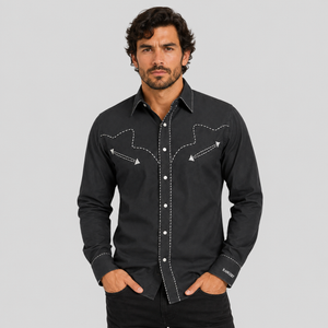 Camisa Vaquera RANGERS Hombre – Negra con Bordado Western